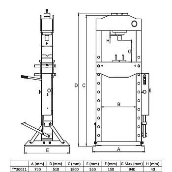 Pneumatinis / hidraulinis presas su manometru 30 t