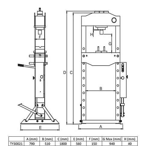 Пневматический / гидравлический пресс с манометром 30 т