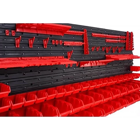 Настенный стеллаж для инструментов с ящиками и держателями, 74 предмета