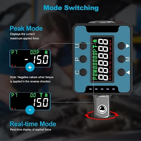 Digital torque adapter for ratchet 1/2" 6–200 Nm