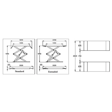 The double scissor lift is 3000 kg mounted on the floor