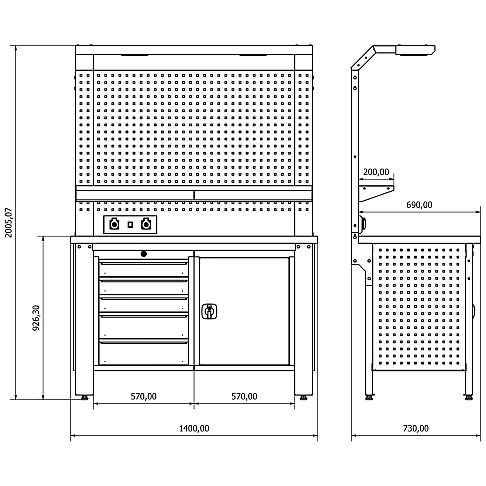 Верстак с перфорированной панелью Valkenpower