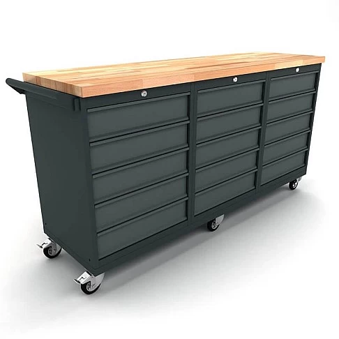 Mobile workbench with 3x 5-drawer cabinets