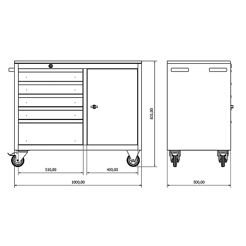 Инструментальная тележка с 5 ящиками и 1 дверью Valkenpower