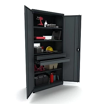 Металлический рабочий шкаф с 4 полками и 2 ящиками Valkenpower