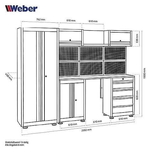 Profesionali dirbtuvių spintelių sistema 13 dalių Weber 450