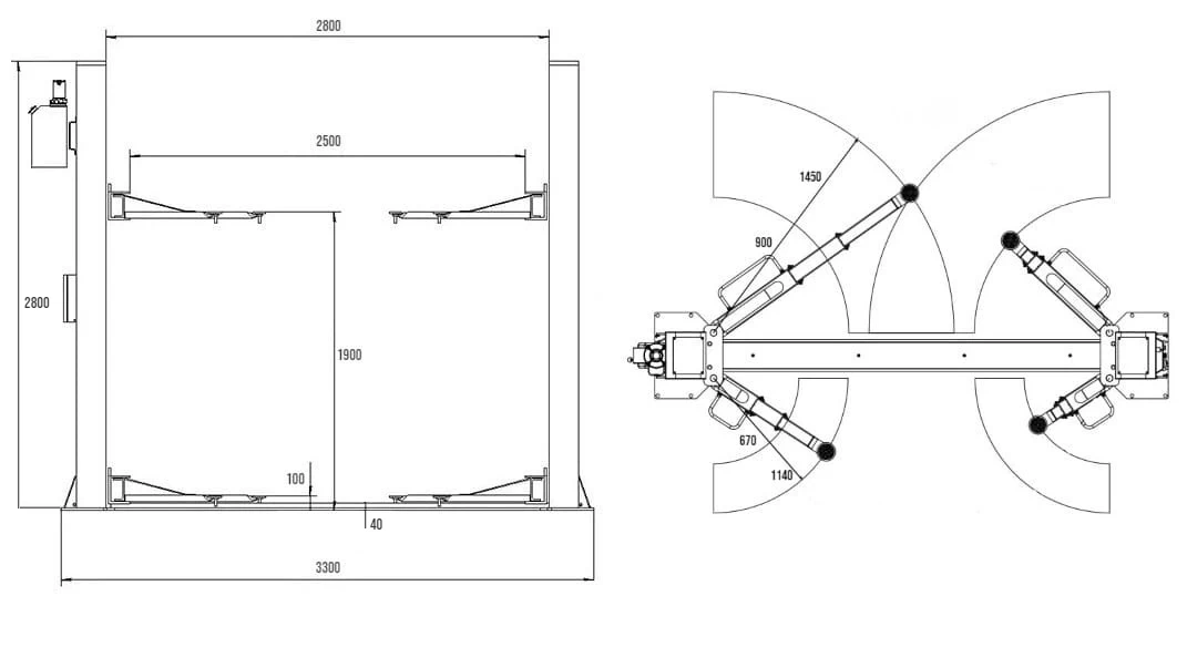 dviejų kolonų keltuvo brežinys BD-4000EL3 bds.lt