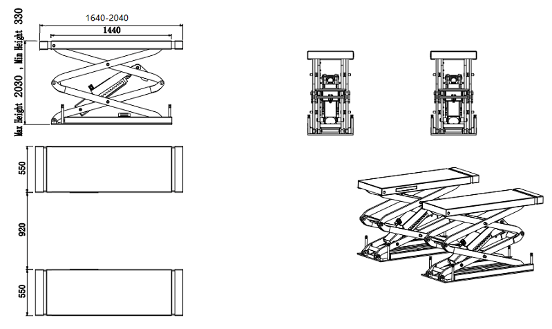 gilintas dvigubas žirklinis keltuvas BD-S4, 3500 kg, brėžinys keltuvo